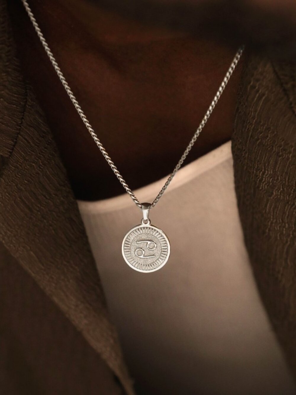 Men's Silver Cancer Pendant Necklace